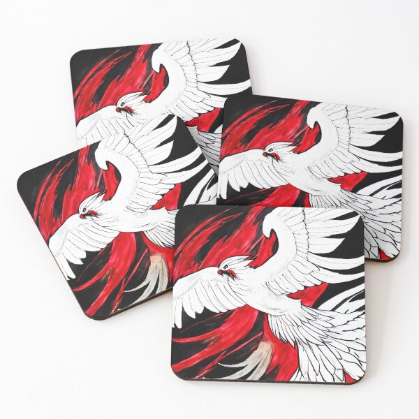 Item preview,  white and red phoenix flying, japanese ink artstyle designed and sold by DrawItOnce.