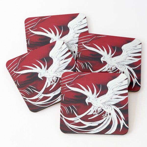Item preview,  white and red phoenix flying, japanese ink artstyle designed and sold by DrawItOnce.