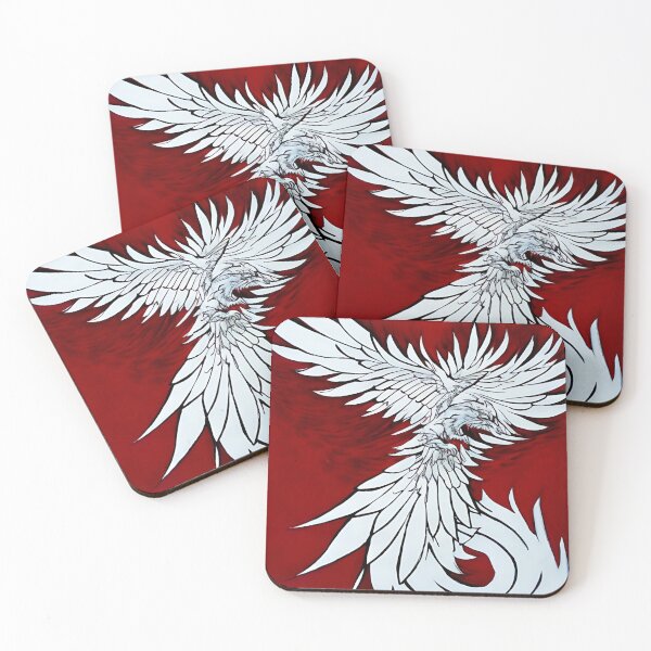 Item preview,  white and red phoenix flying, japanese ink artstyle designed and sold by DrawItOnce.