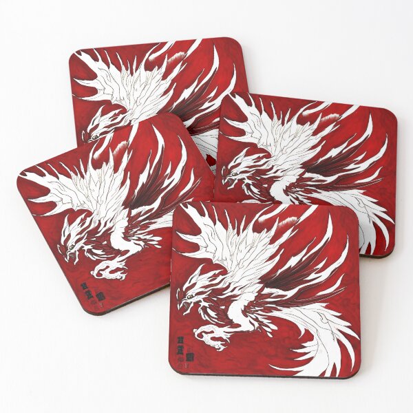 Item preview,  white and red phoenix flying, japanese ink artstyle designed and sold by DrawItOnce.
