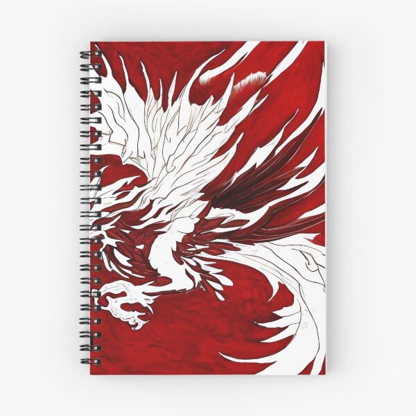 Item preview,  white and red phoenix flying, japanese ink artstyle designed and sold by DrawItOnce.