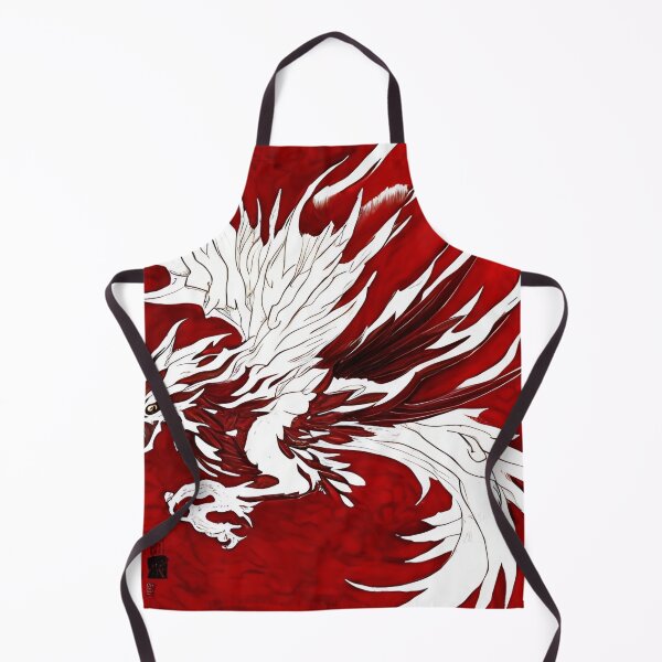 Item preview, white and red phoenix flying, japanese ink artstyle designed and sold by DrawItOnce.