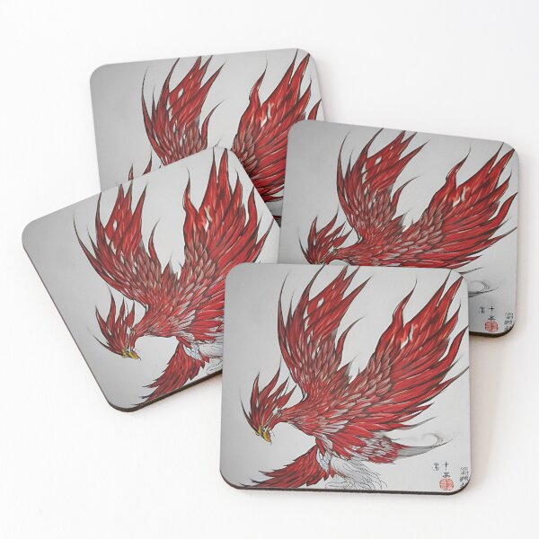 Item preview,  white and red phoenix flying, japanese ink artstyle designed and sold by DrawItOnce.