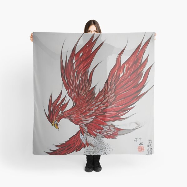 Item preview, white and red phoenix flying, japanese ink artstyle designed and sold by DrawItOnce.