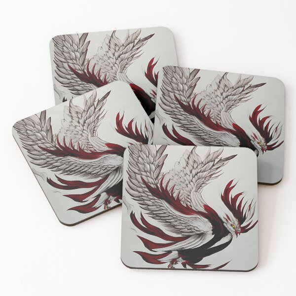 Item preview,  white and red phoenix flying, japanese ink artstyle designed and sold by DrawItOnce.