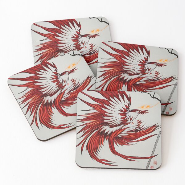 Item preview,  white and red phoenix flying, japanese ink artstyle designed and sold by DrawItOnce.