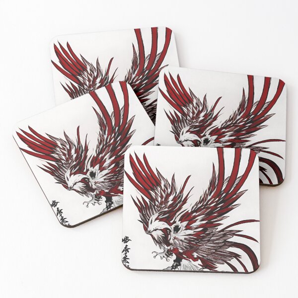 Item preview,  white and red phoenix flying, japanese ink artstyle designed and sold by DrawItOnce.
