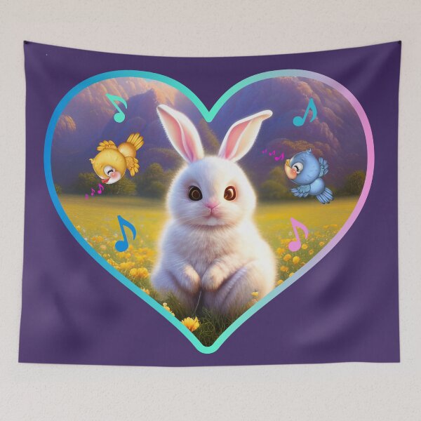 Item preview, Rabbit and birds in a musical heart designed and sold by Artbellachi.