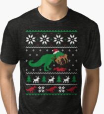 Dinosaur Ugly Christmas Sweater - Funny Christmas Gift Tri-blend T-Shirt