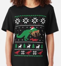 Dinosaur Ugly Christmas Sweater - Funny Christmas Gift Slim Fit T-Shirt