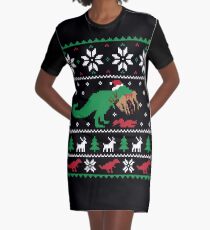 Dinosaur Ugly Christmas Sweater - Funny Christmas Gift Graphic T-Shirt Dress