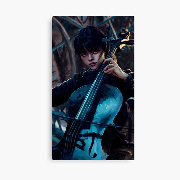 Aperçu de l'œuvre Mercredi Addams Portrait avec violon créée et vendue par AIPerfection.