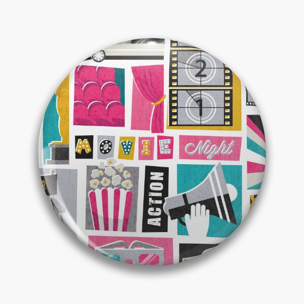 Item preview, Movie night // white background yellow pink and teal film and cinema motifs designed and sold by SelmaCardoso.