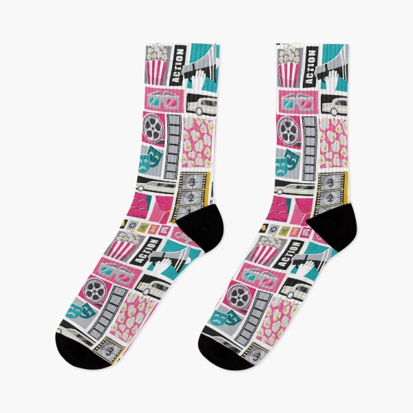 Item preview, Movie night // white background yellow pink and teal film and cinema motifs designed and sold by SelmaCardoso.