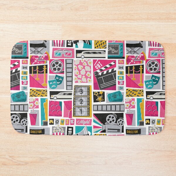 Item preview, Movie night // white background yellow pink and teal film and cinema motifs designed and sold by SelmaCardoso.