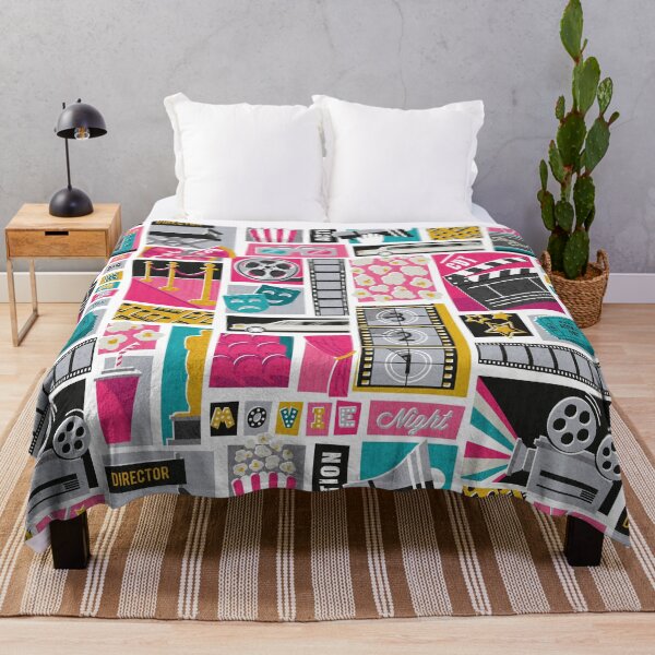 Item preview, Movie night // white background yellow pink and teal film and cinema motifs designed and sold by SelmaCardoso.
