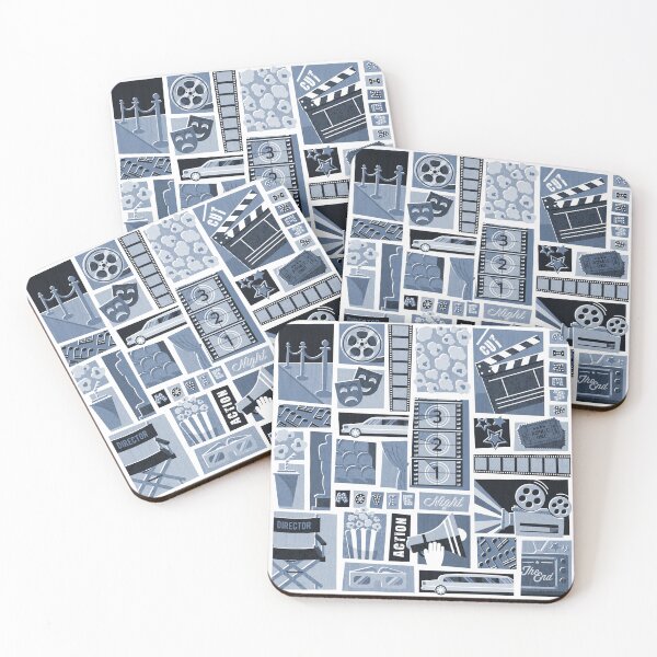 Item preview, Movie night // white background monochromatic cyanotype film and cinema motifs designed and sold by SelmaCardoso.