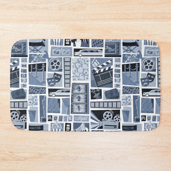 Item preview, Movie night // white background monochromatic cyanotype film and cinema motifs designed and sold by SelmaCardoso.