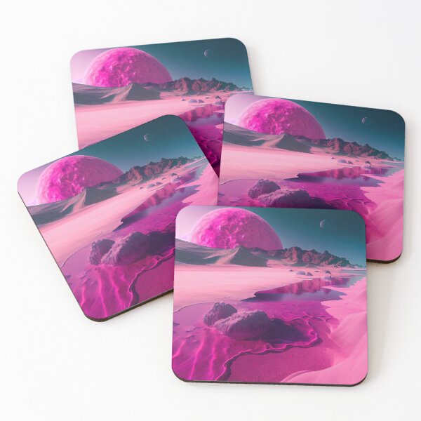 Item preview, Trippy Pink Alien Planet with Distant Planets Digital Painting designed and sold by CodeAndColors.