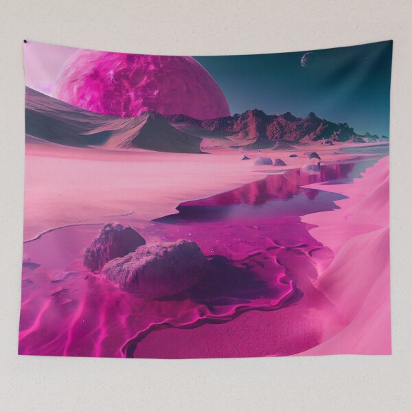 Item preview, Trippy Pink Alien Planet with Distant Planets Digital Painting designed and sold by CodeAndColors.