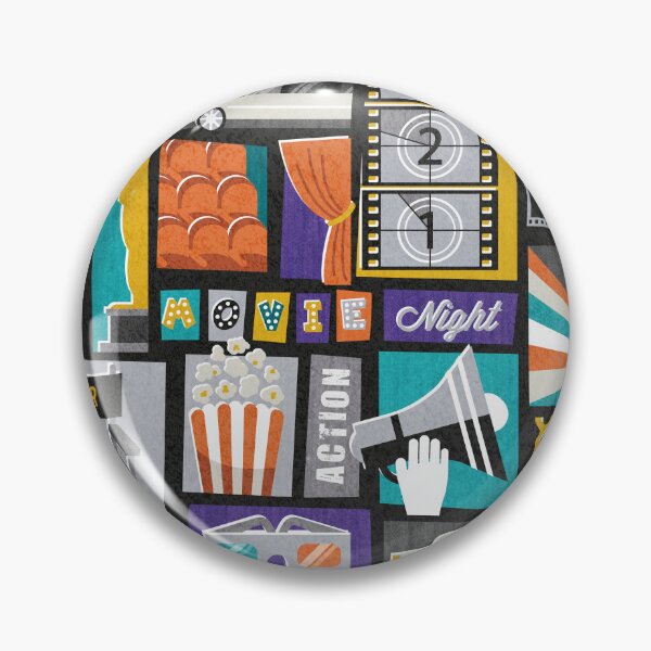 Item preview, Movie night // black background yellow orange teal and purple retro vintage film and cinema motifs designed and sold by SelmaCardoso.