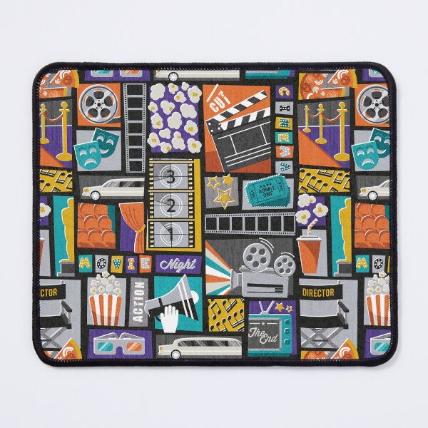 Item preview, Movie night // black background yellow orange teal and purple retro vintage film and cinema motifs designed and sold by SelmaCardoso.