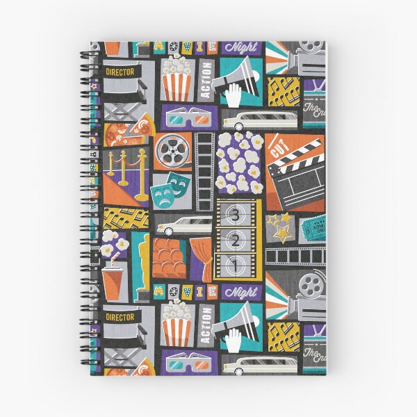 Item preview, Movie night // black background yellow orange teal and purple retro vintage film and cinema motifs designed and sold by SelmaCardoso.