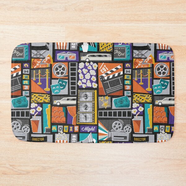 Item preview, Movie night // black background yellow orange teal and purple retro vintage film and cinema motifs designed and sold by SelmaCardoso.
