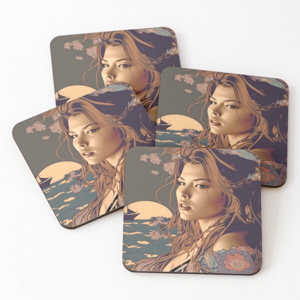 Item preview, Ukiyo Ilustration Japanese Woman by the Sea designed and sold by Animal-ink.