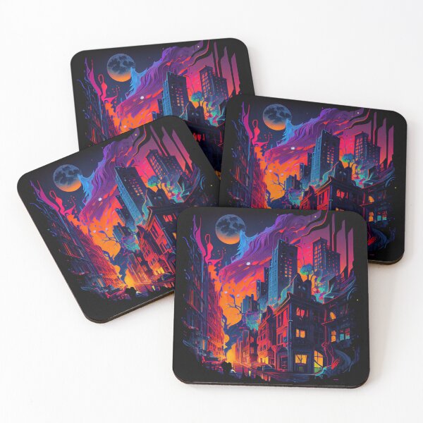 Item preview, Bright Colorful City Lane Drawing at Sunset Digital Painting designed and sold by CodeAndColors.