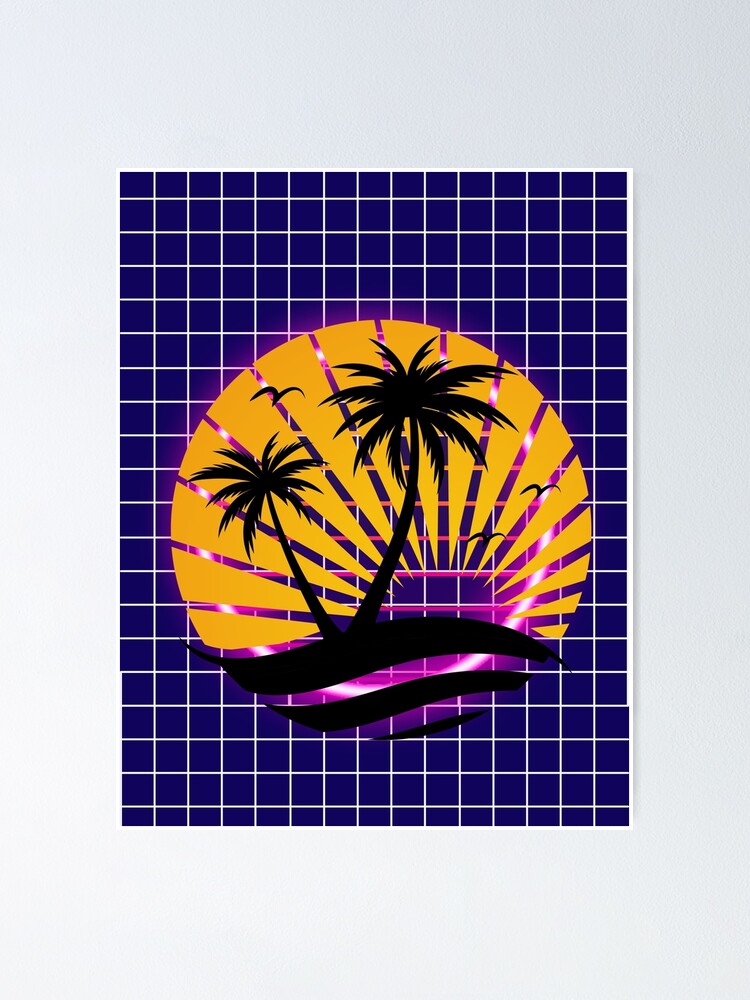 "80s Retro Beach Grid Trapper Keeper Palm Trees and Vintage Sunset