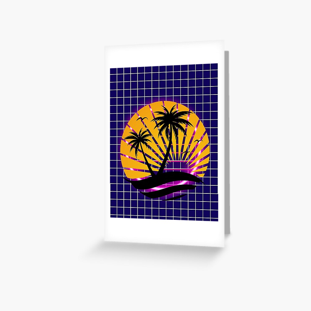 "80s Retro Beach Grid Trapper Keeper Palm Trees and Vintage Sunset