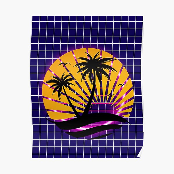 "80s Retro Beach Grid Trapper Keeper Palm Trees and Vintage Sunset