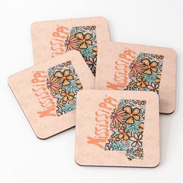 Item preview, Mississippi State Design | Artist Designed Illustration Featuring Mississippi State Outline Filled With Retro Flowers with Retro Hand-Lettering designed and sold by MarcyBrennanArt.