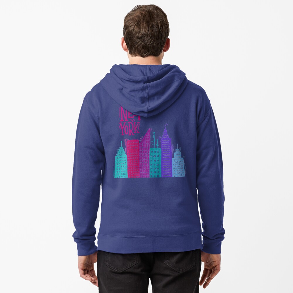 New York Pencil drawing Zipped Hoodie