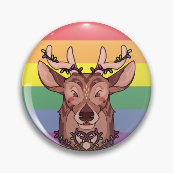 Item preview, Rainbow Pride Elk Reindeer Festive Winter Holiday Cute Sticker Pin designed and sold by HEARTSINGE.