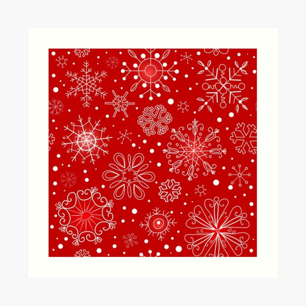 Silver snowflakes on dark red Art Print by Katerina Kirilova