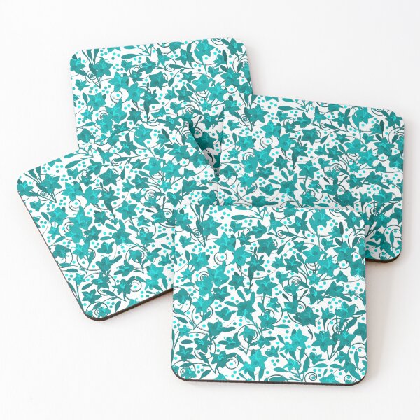Item preview, Teal Monochrome Flower Field Spirals Dots on White Half-Drop Repeat 5748 designed and sold by Art in My Loft.