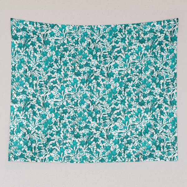 Item preview, Teal Monochrome Flower Field Spirals Dots on White Half-Drop Repeat 5748 designed and sold by Art in My Loft.
