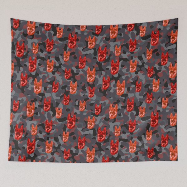 Item preview, Smiling German Shepherd Face And Camo Pattern Red and Grey designed and sold by DuFauna.