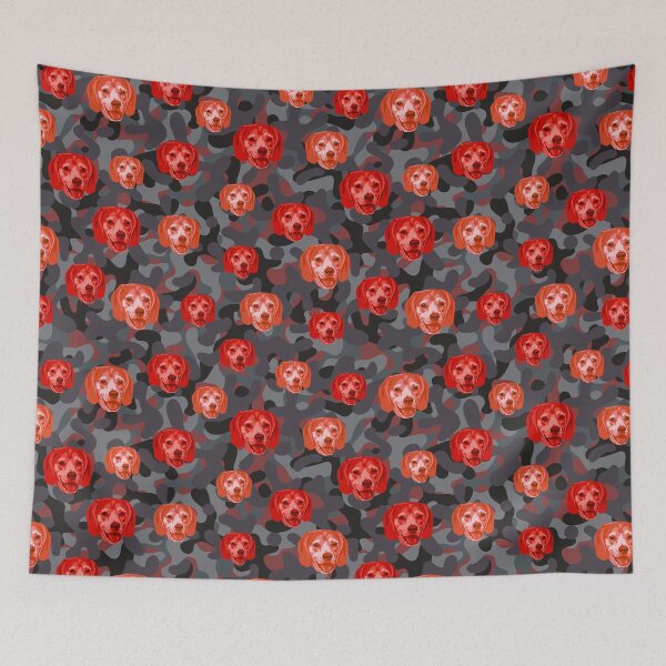 Item preview, Smiling Beagle Face And Camo Pattern Red and Grey designed and sold by DuFauna.