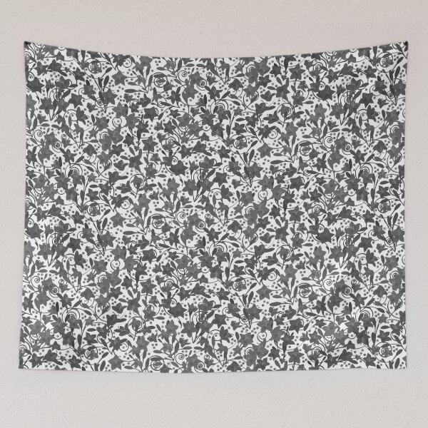 Item preview, Dark Gray Monochrome Flower Field Spirals Dots on White Half-Drop Repeat 5748 designed and sold by Art in My Loft.