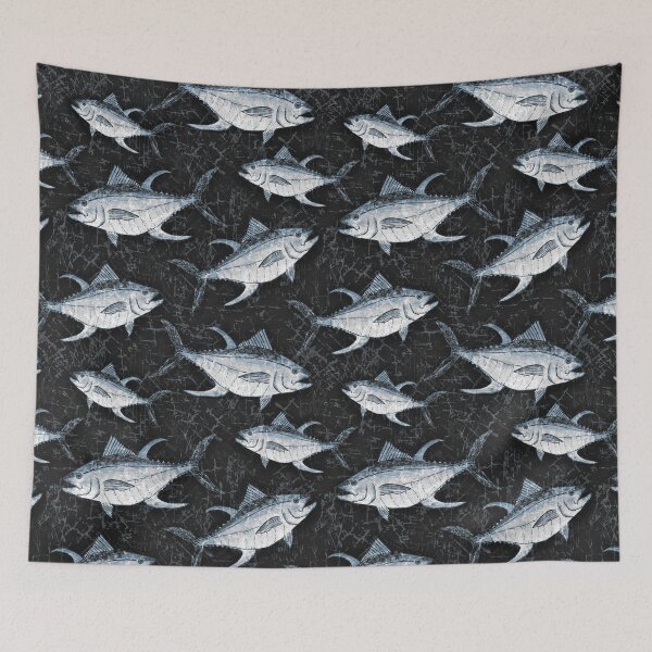 Item preview, Monochromatic Yellowfin Tuna Pattern - Blue and Black designed and sold by Michelebuttons.
