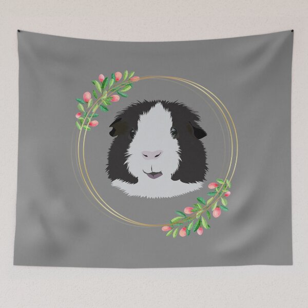 Artikelvorschau, Schwarz weiß, meerschweinchen, blume, rahmen entworfen und verkauft von KCPetPortraits.