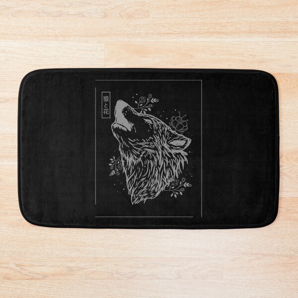 Item preview, Gray Japanese Wolf Line Art Floral Animal Drawing designed and sold by SnazzyStyles.