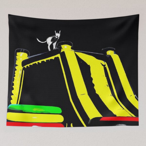 Item preview, Akanah Dyer the cat is jumping on a a bouncy castle designed and sold by akanahdyer.
