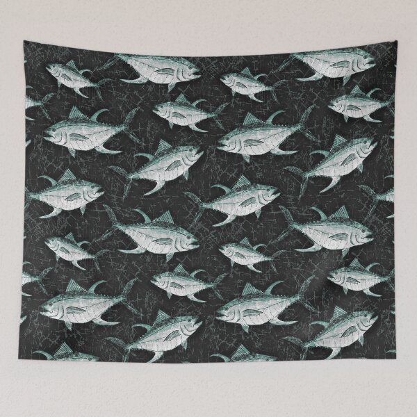 Item preview, Monochromatic Yellowfin Tuna Pattern - Black and Green designed and sold by Michelebuttons.