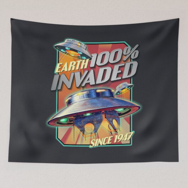 Item preview, Earth 100% INVADED since 1947 - Flying Saucer UFO - Vintage Art designed and sold by RetroTeeStudio.