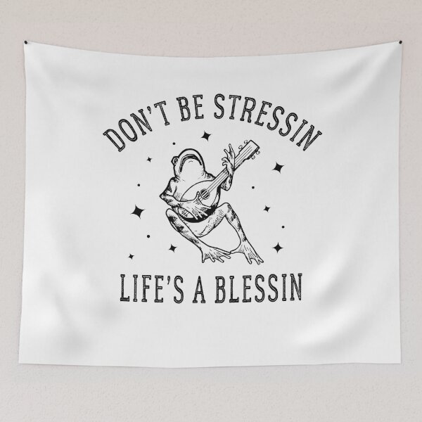 Item preview, Don't be stressin life's a blessin - frog playing mandolin designed and sold by Raiko-art.