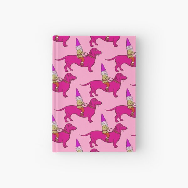 Gnome Riding a Dachshund Pattern, Pink Palette Hardcover Journal